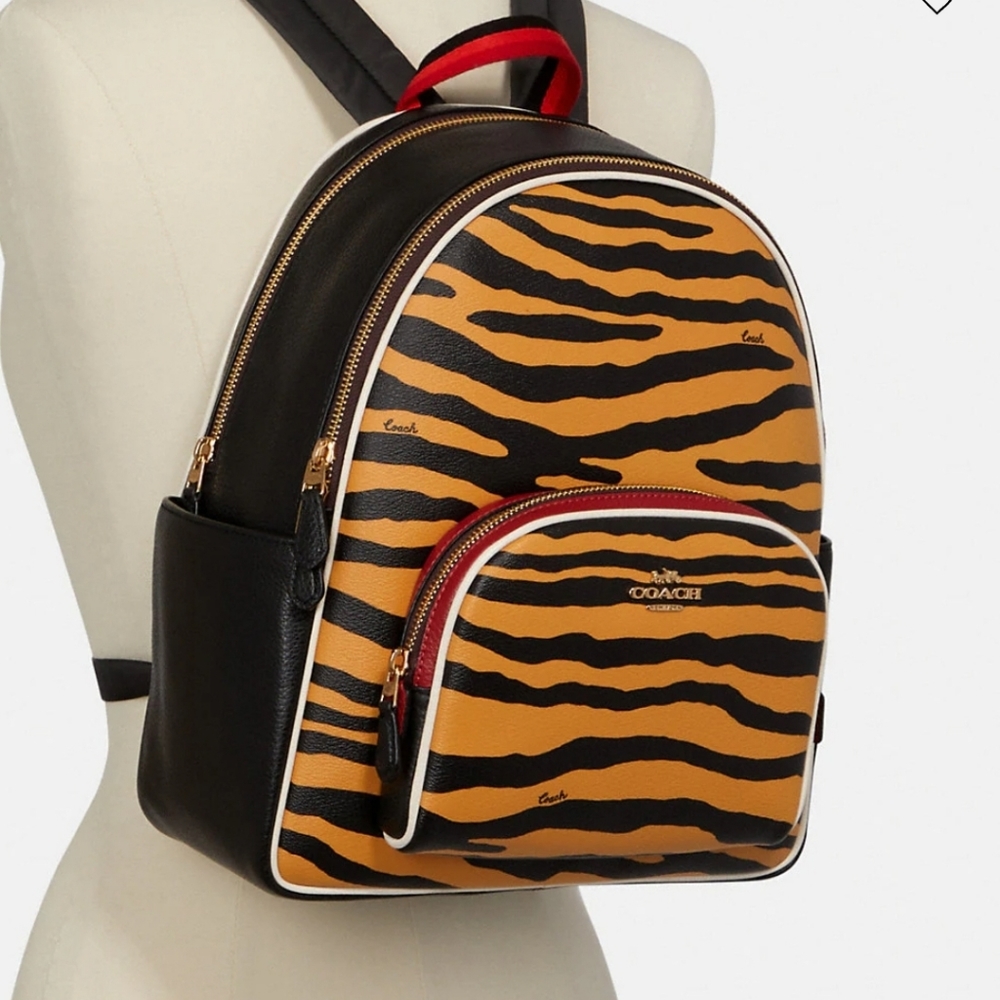 New 🎀 Coach C6987 Court Backpack With Tiger Print in Honey/Black Multi - Picture 5 of 5
